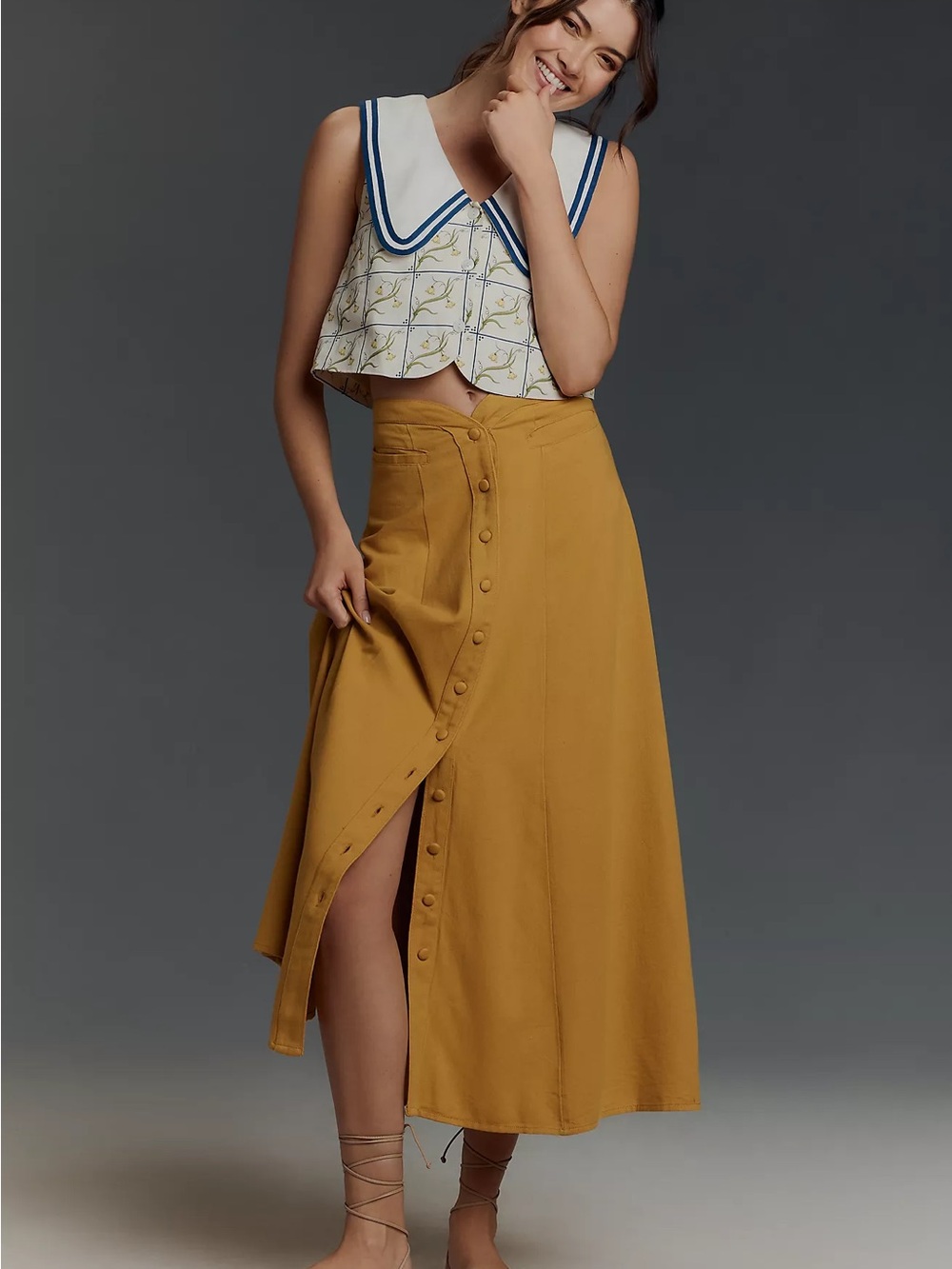 Maeve Anthropologie Womens 10 Mustard Yellow Button Front A Line Maxi Skirt